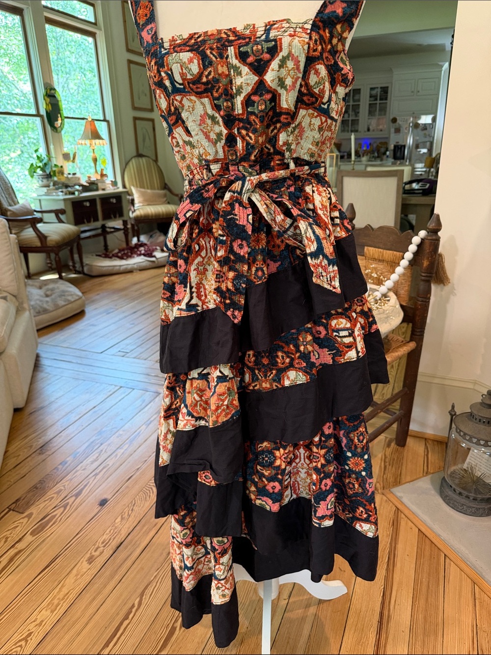 By Anthropologie Square-Neck Printed Tiered Midi
Dress. Size Medium - Picture 8 of 14